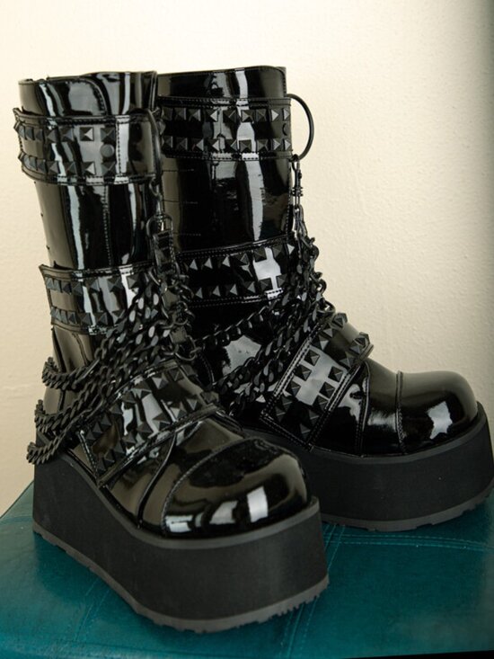 Mens Lace Up Strapped Pyramid Studded Combat Platform Boots Rave Gothic Military main image 5